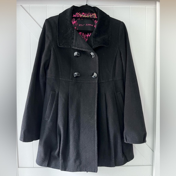 BETSEY JOHNSON Black Wool Pea Coat - Size 8 - Picture 2 of 12